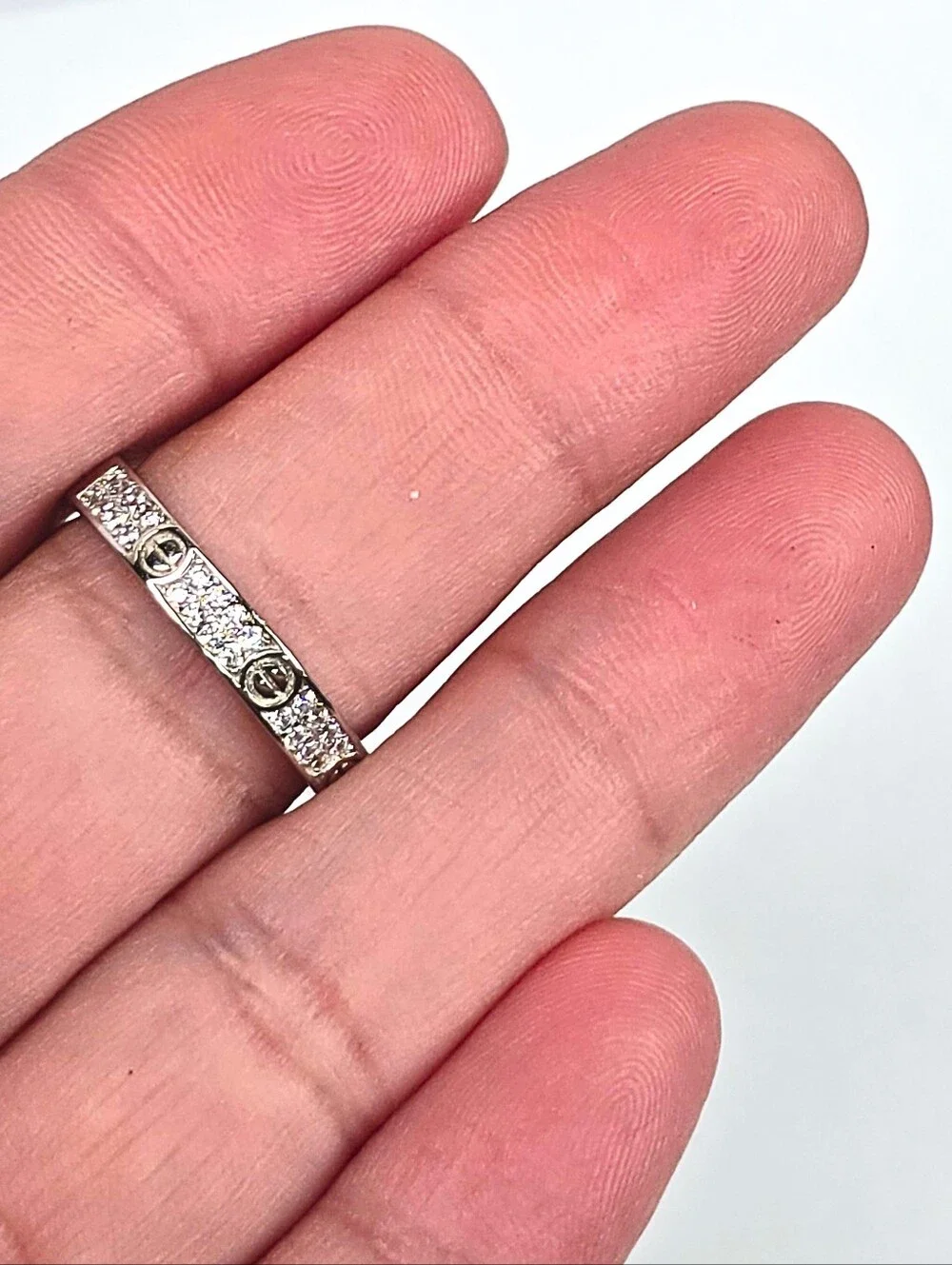 Cartier Insp. Love Ring #8  925 Sterling Silver CZ Rhodium Finish
